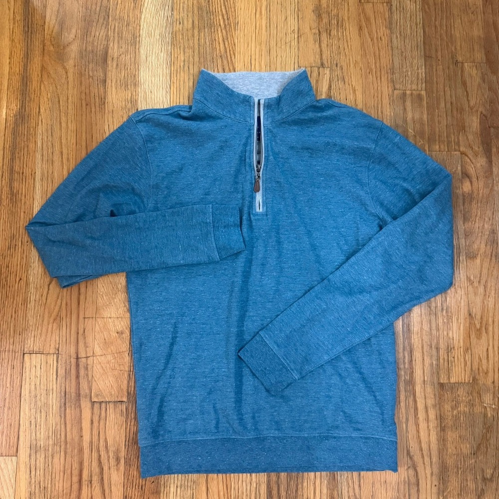 johnnie-O Mens Blue Heathered 1/4 Zip Pullover Sweatshirt Size Small Fall Golf